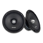 Black Orion car speaker with silver dome and circular surround, front and back view