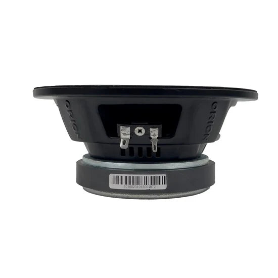 Black Orion car speaker rear panel with wiring terminals and mounting base