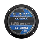 Black 6.5-inch midrange speaker with blue Orion CM654 label and 4 ohm rating