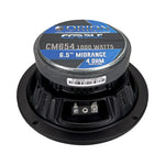 Black 6.5-inch midrange speaker rear view with terminals and CM654 label