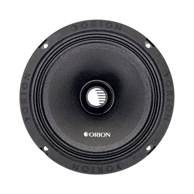 Black 6.5-inch car midrange speaker with grille removed, visible driver cone