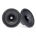 Black 6.5-inch car midrange speakers, pair, with cone and mounting holes