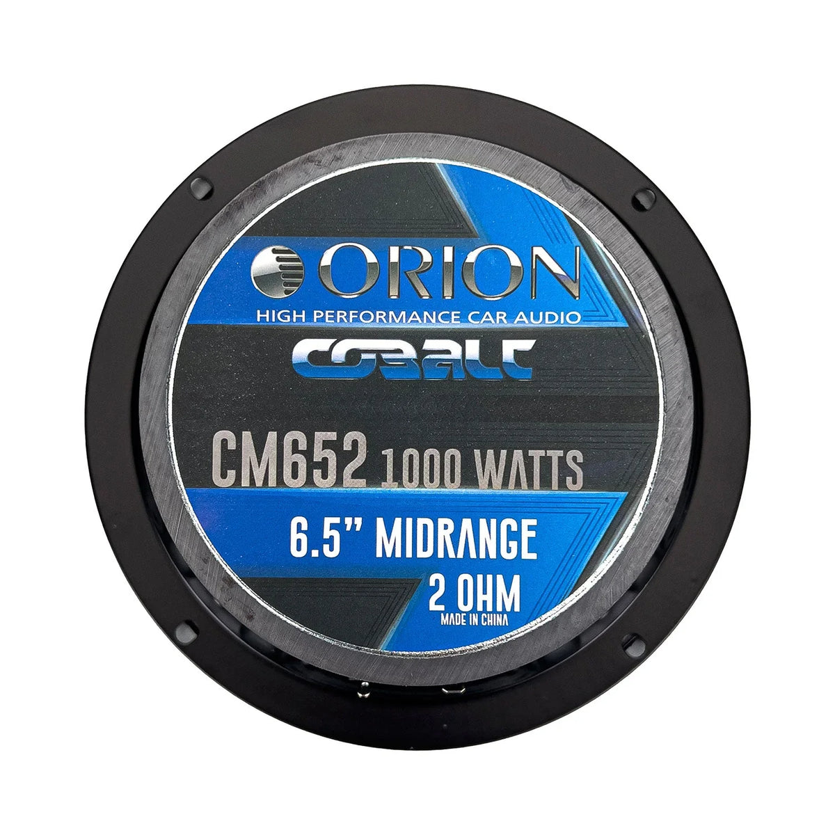 6.5-inch midrange speaker with Orion label, 2 ohm, on black mounting basket