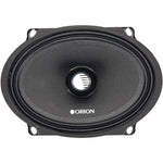 Midrange speaker front view with black cone and ORION logo dust cap