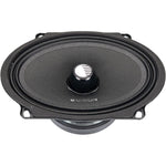 Midrange speaker close-up of black cone and center dust cap