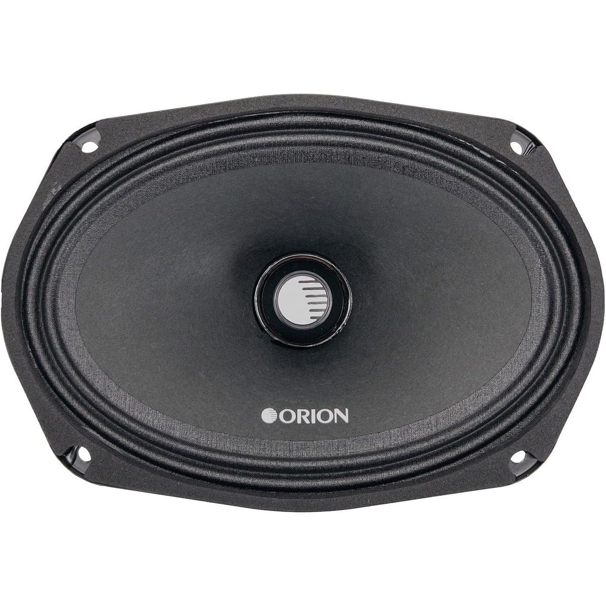 6x9 inch midrange speaker with black cone and ORION logo on dust cap, mounting holes