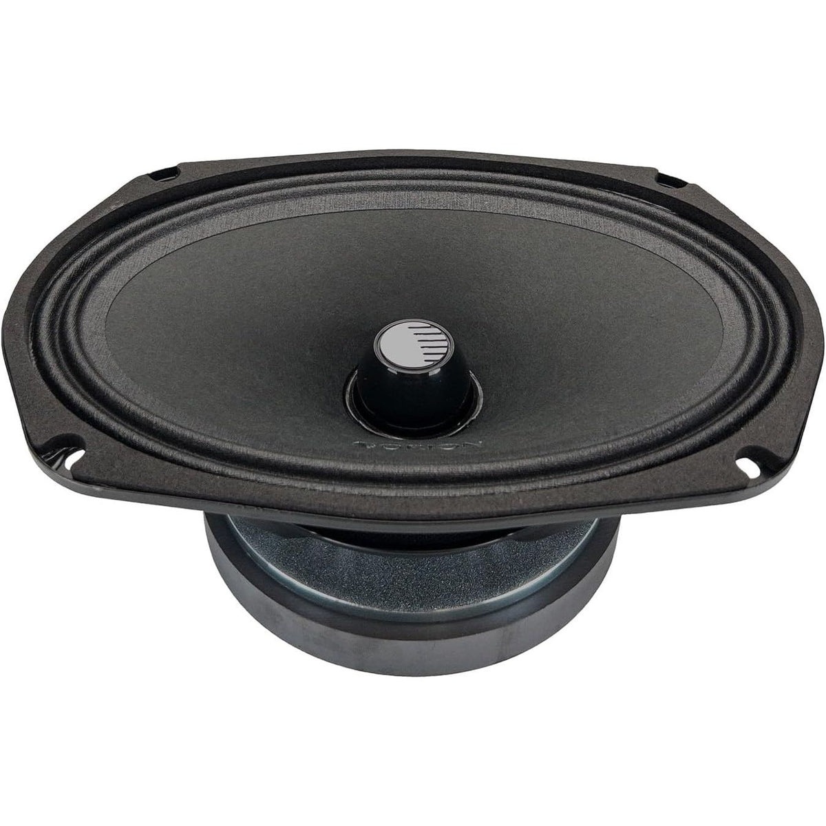 6x9 inch midrange speaker with black cone, small center dome, and rubber surround