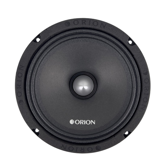 Black 8-inch midrange speaker driver with central dome and mounting holes