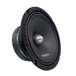 Black 8-inch midrange speaker driver angled view with silver dome center