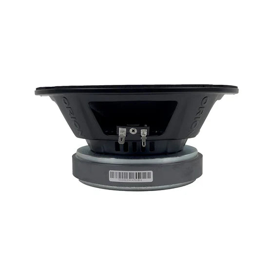 Black 8-inch midrange speaker driver back view with screw terminals