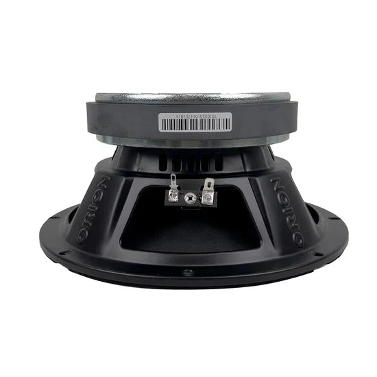 Black 8-inch midrange speaker driver back plate with wiring posts