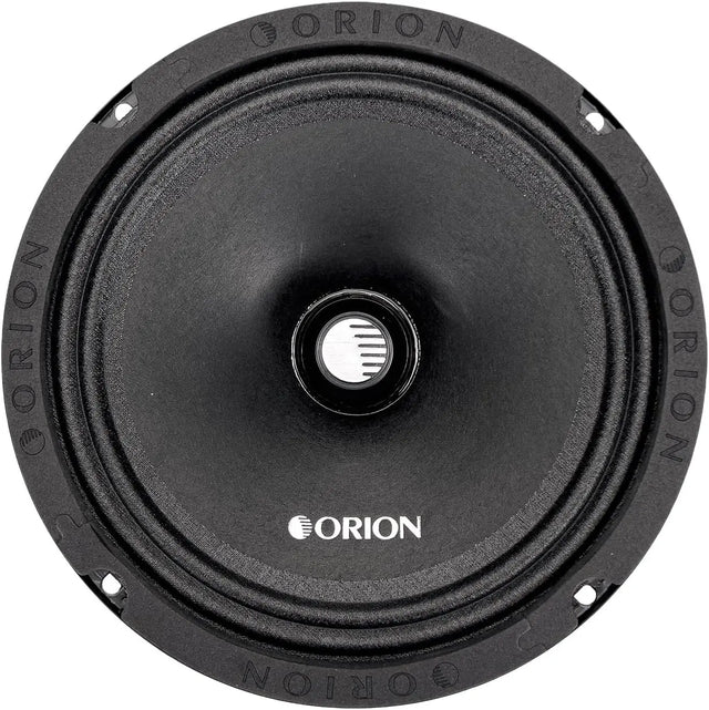 Orion 8-inch midrange speaker, black speaker cone with Orion badge