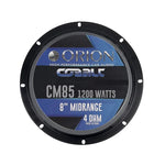 Orion 8-inch midrange speaker driver face with blue CM85 1200 watts label