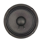 6.5 inch midbass speaker with textured black cone and dust cap, front view