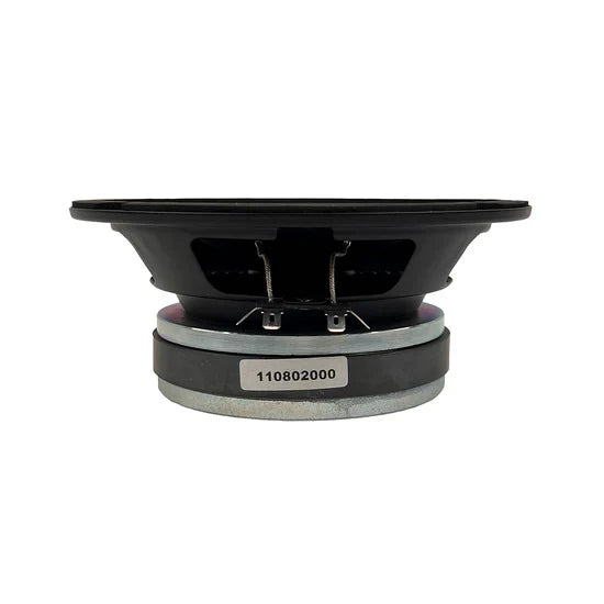 6.5 inch midbass speaker with rear terminals and label plate, side view