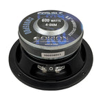 6.5 inch midbass speaker rear with power rating label and 4-ohm marking