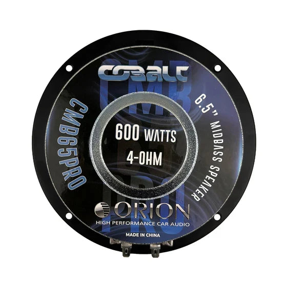 6.5 inch Orion midbass speaker rear badge with 600 watts and 4-ohm specs