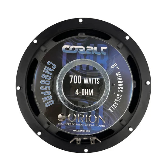 Midbass speaker backplate with Orion branding, 700 watts, and 4-ohm