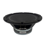 8-inch midbass speaker woofer side view with black frame and cone