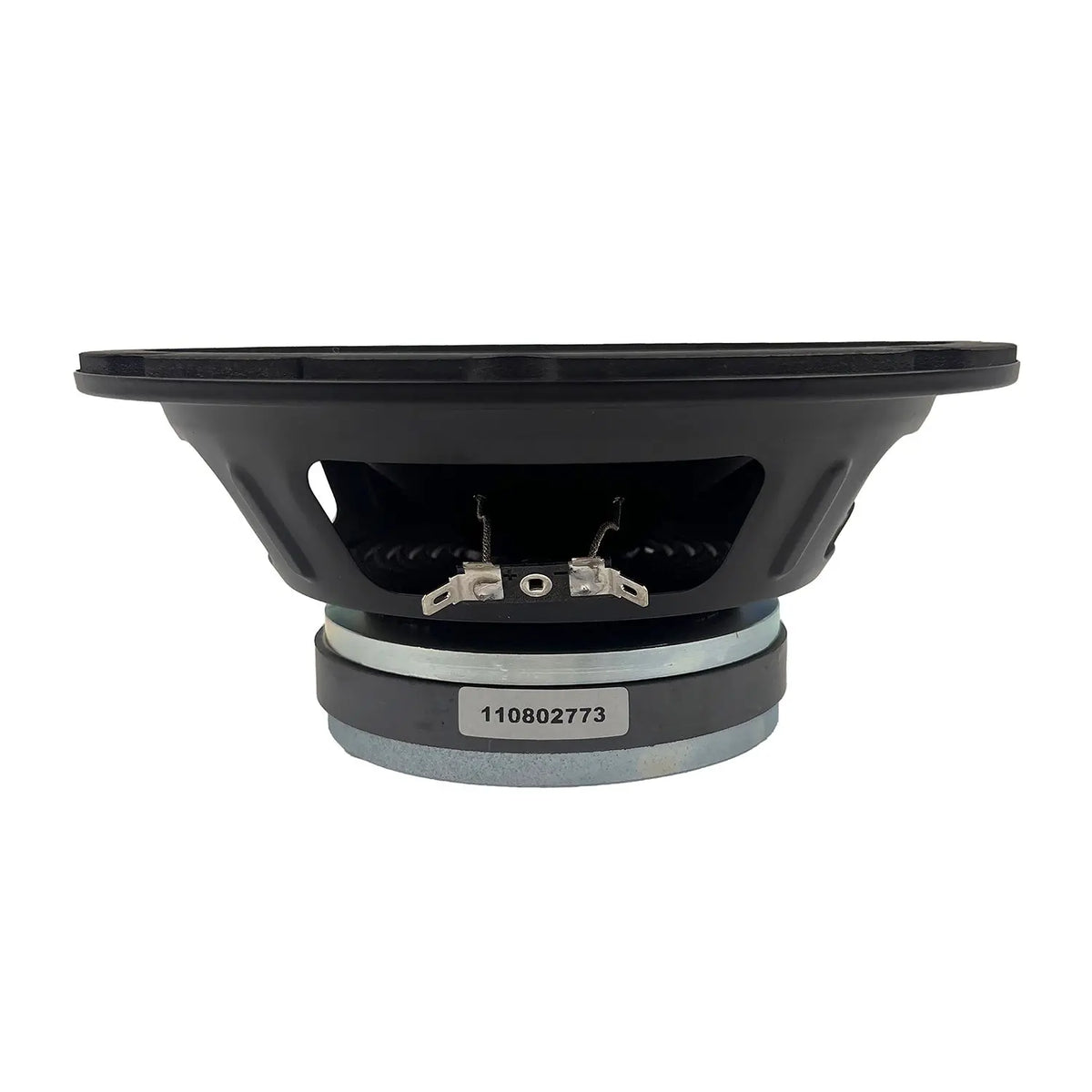 8-inch midbass speaker woofer underside view with terminal connections