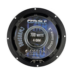 8-inch Orion midbass speaker magnet cover with 4-ohm rating and terminals