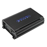 Class D monoblock amplifier with Orion logo, black finned housing and side connectors