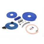 ORION 8-gauge complete amplifier kit with coiled blue wire, fuses, connectors, and cables