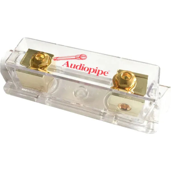 Audiopipe heavy-duty ANL fuse holder with transparent case and gold terminals