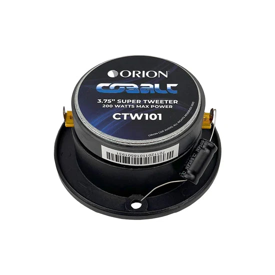 ORION CTW101 bullet tweeter with blue rating label and wiring terminals