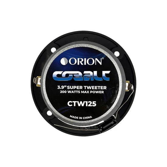 Orion CTW125 3.9 super tweeter with blue logo label, black housing, and silver rim