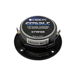 Orion CTW125 bullet tweeter rear view with barcode sticker and mounting clips