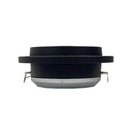 Black bullet tweeter with gray back housing and mounting tabs, side profile