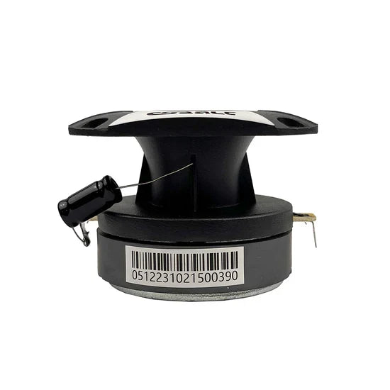 3.7-in bullet tweeter top view, black body with wire terminals