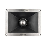 Square-mount super tweeter with exposed silver dome in black horn throat