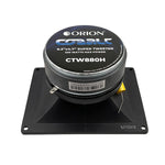Super tweeter speaker with round top label and black square mounting plate