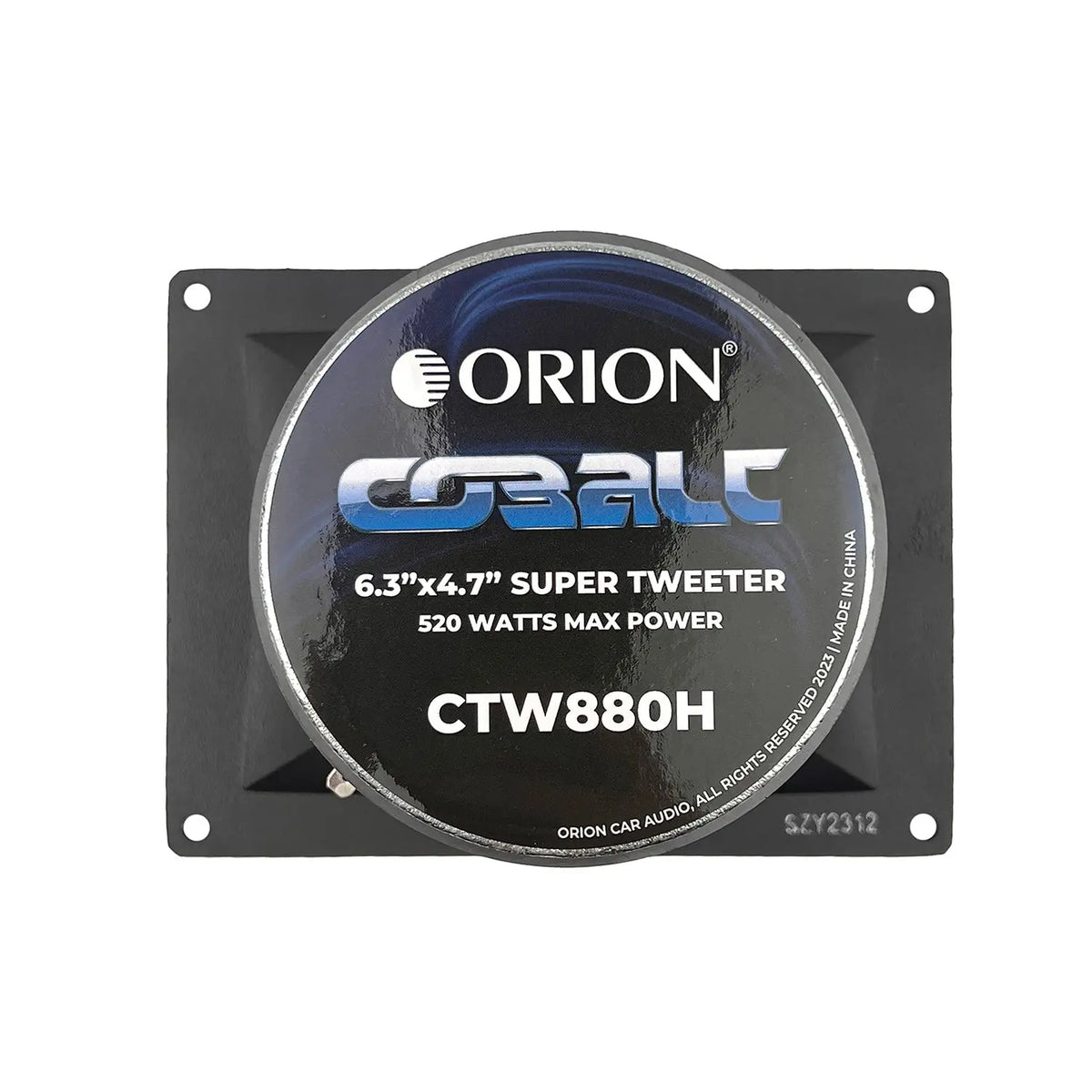 Super tweeter speaker face with ORION CTW880H label, black grille, silver trim