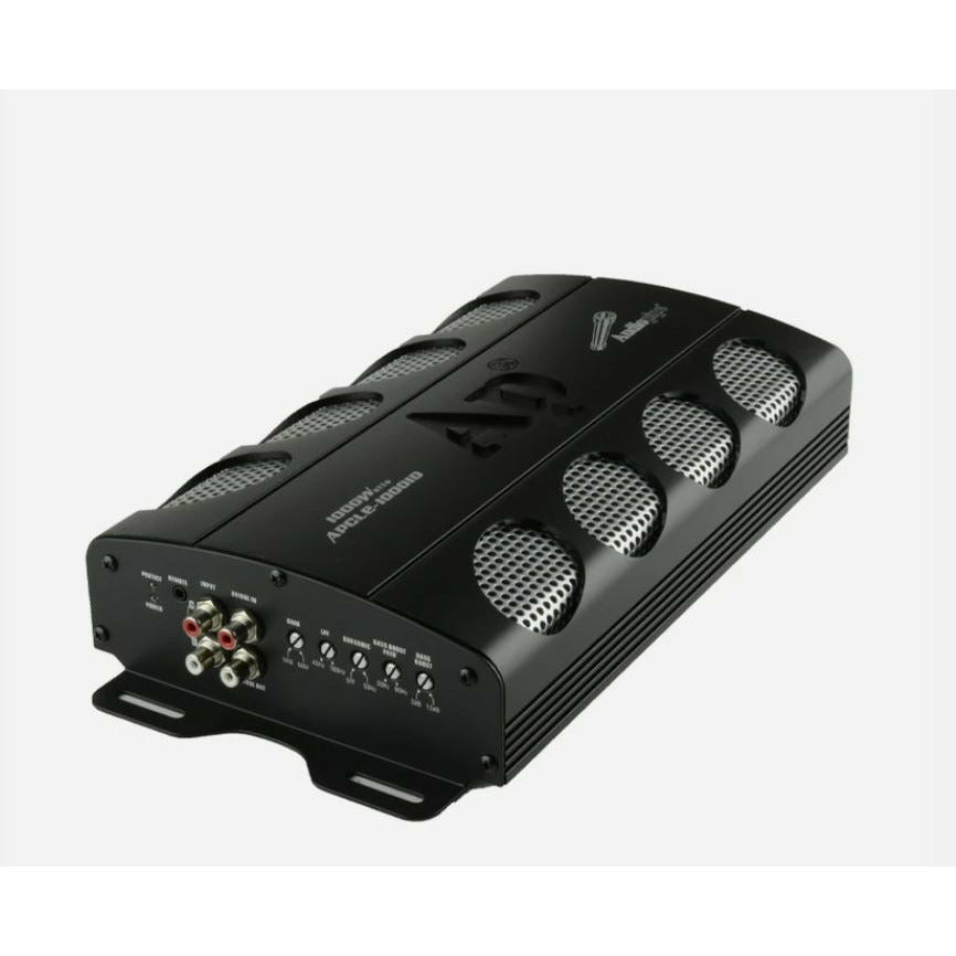 Audiopipe APCLE-10001D monoblock car amplifier with metal fins and control panel ports