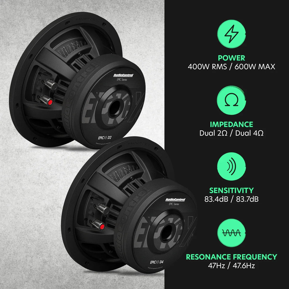 AudioControl EPICX 8 | 8" 400W RMS Subwoofer DVC