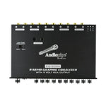 Black Audiopipe 9-band graphic equalizer rear panel with RCA output jacks and port labels