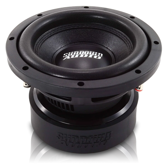 8-inch subwoofer speaker with black cone and mounting frame, single unit.
