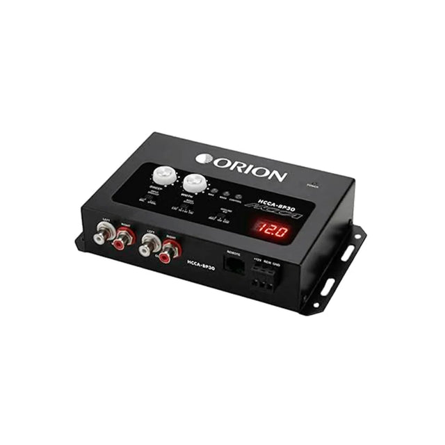 Orion HCCA-BP30 bass processor with voltage display, front knobs and connectors