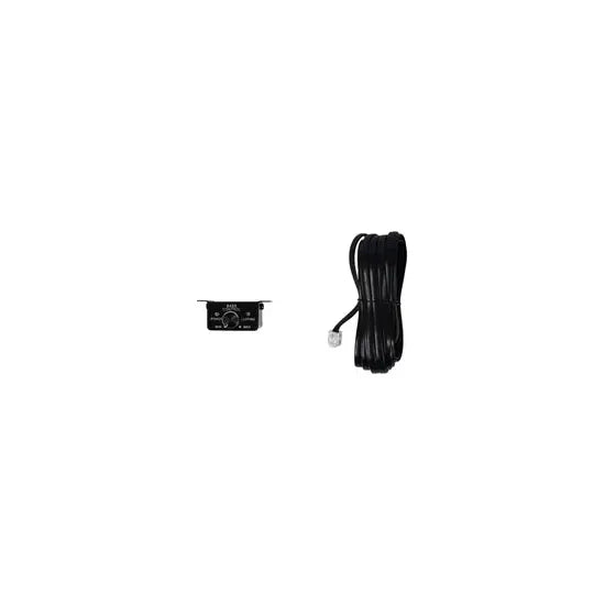 Monoblock amplifier accessory set: small unit, wiring harness, and black cable leads
