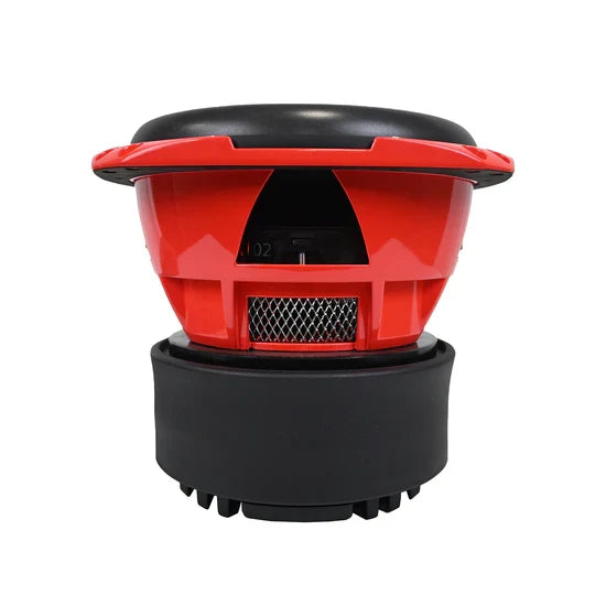 Orion 10 in subwoofer top view with red faceplate and black protective housing