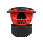 Orion HCCA 8-inch subwoofer driver rear view with red housing and black base