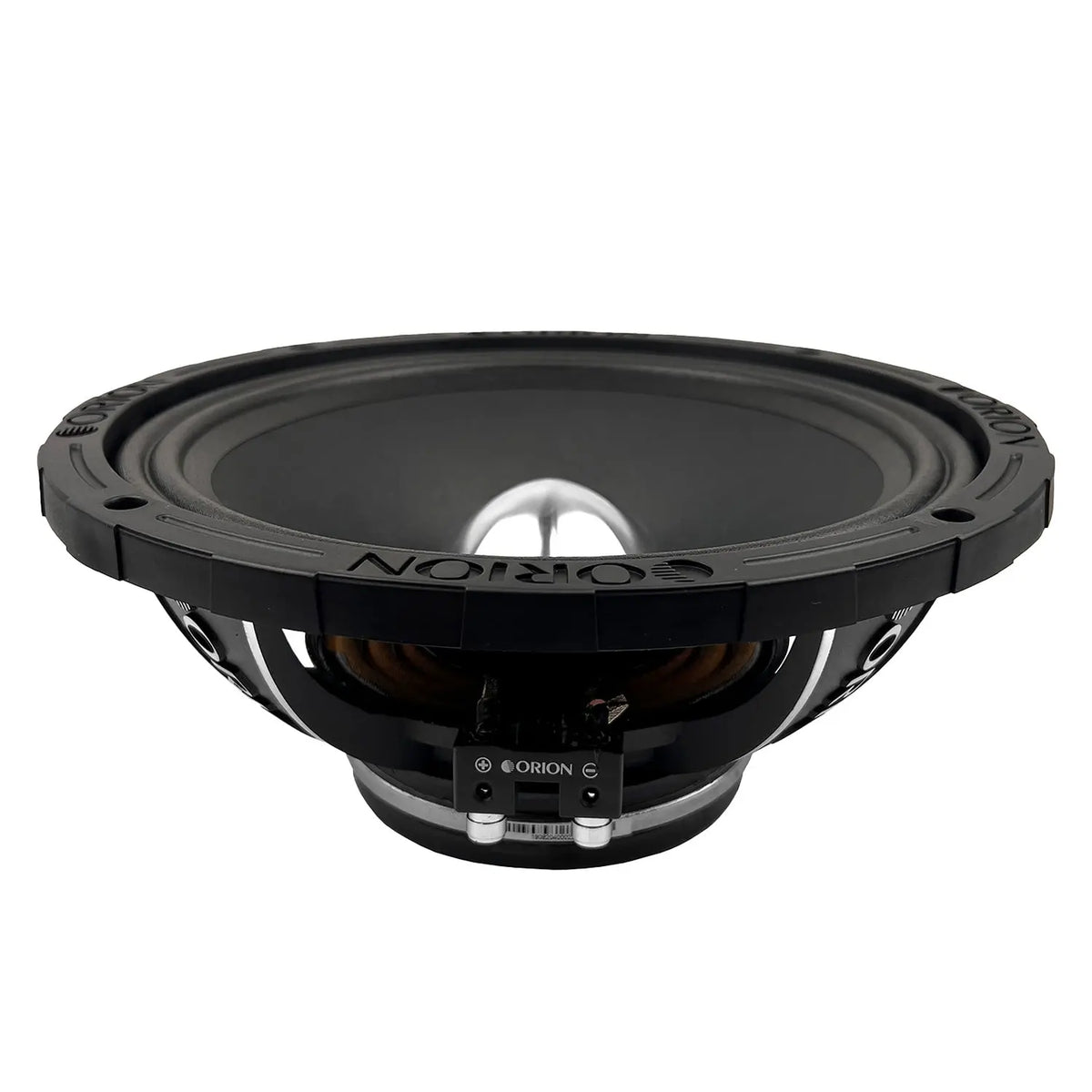 10-inch midrange speaker, angled view showing mounting rim and silver center