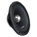 10 in midrange speaker driver angled view with black frame and silver dust cap