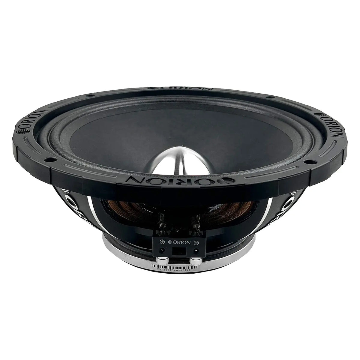 10 in midrange speaker driver rear view with exposed magnet and basket