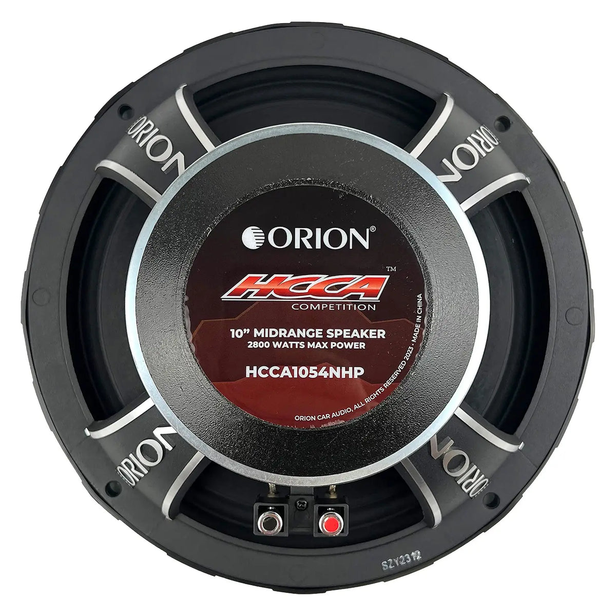 10 in midrange speaker driver front with ORION HCCA label and black cone