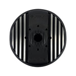 Orion 12" subwoofer backplate with black cooling fins and mounting points