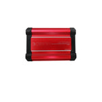4-channel Class-AB car amplifier with red front face and black corner hardware